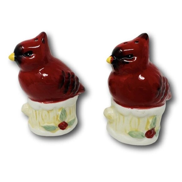 Godinger Gatherings Salt & Pepper Christmas Set Red Cardinal Holiday Ceramic - Picture 3 of 8